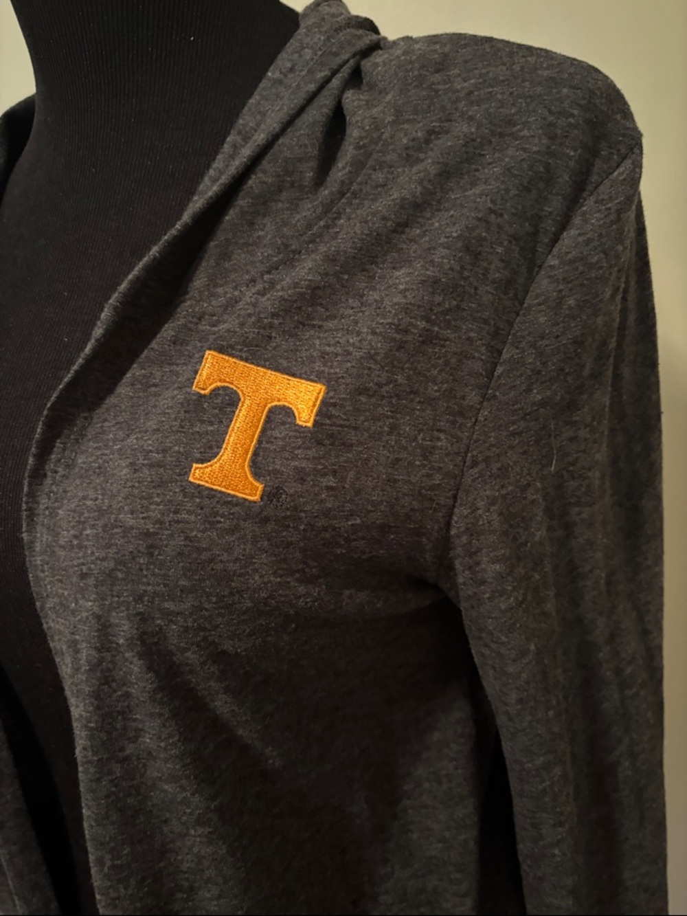 Women's Dark Gray Hooded Cardigan with Orange Trim - Picture 2 of 3